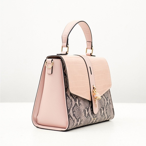 ALDO NUDE WITH SNAKE PRINT PADLOCK DETAIL SATCHEL BAG S/S NWOT - Picture 3 of 10